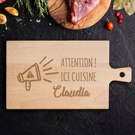 Planche à découper personnalisée - Attention, on cuisine ici...
