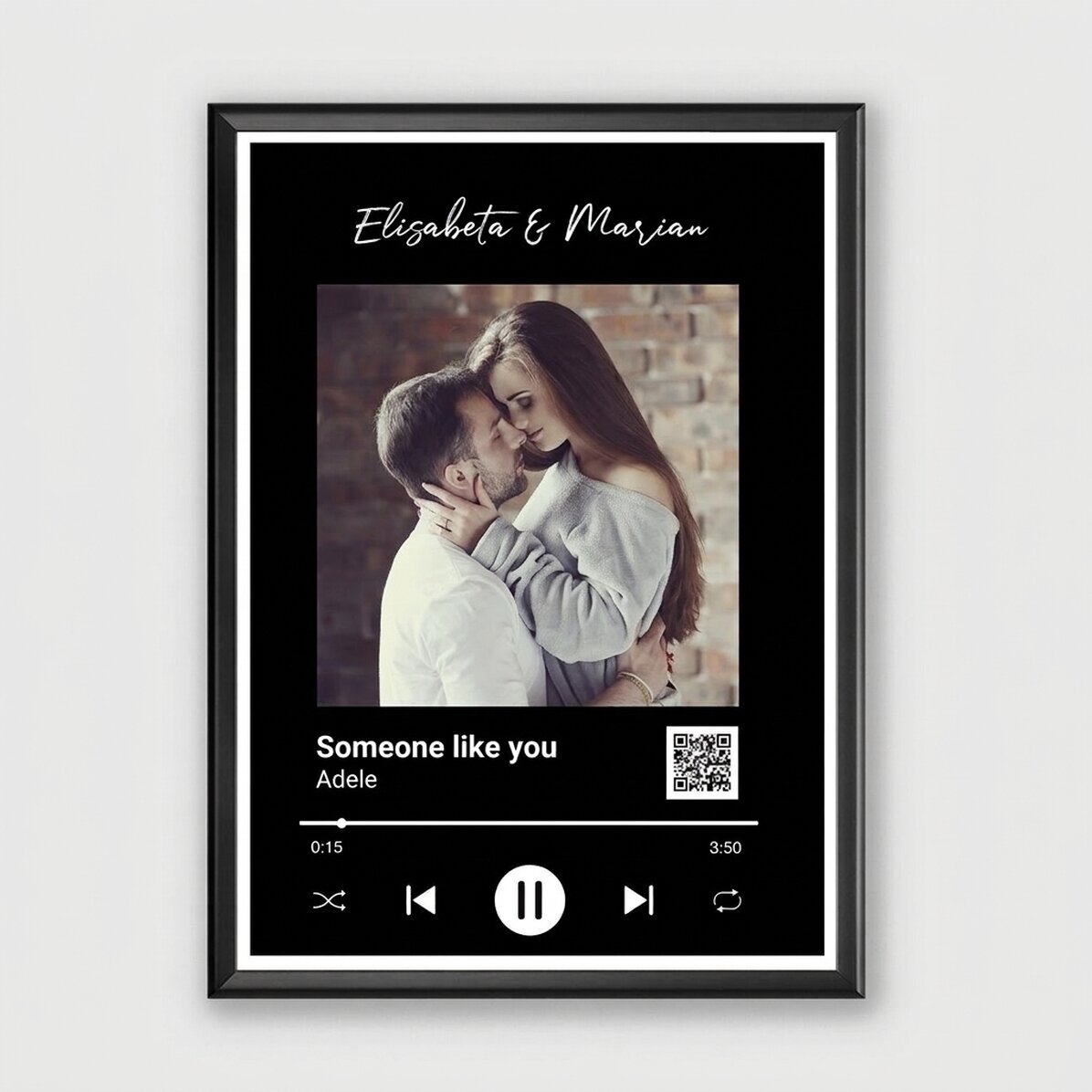 Tableau personnalisé avec une photo, un texte et un code QR - Notre chanson