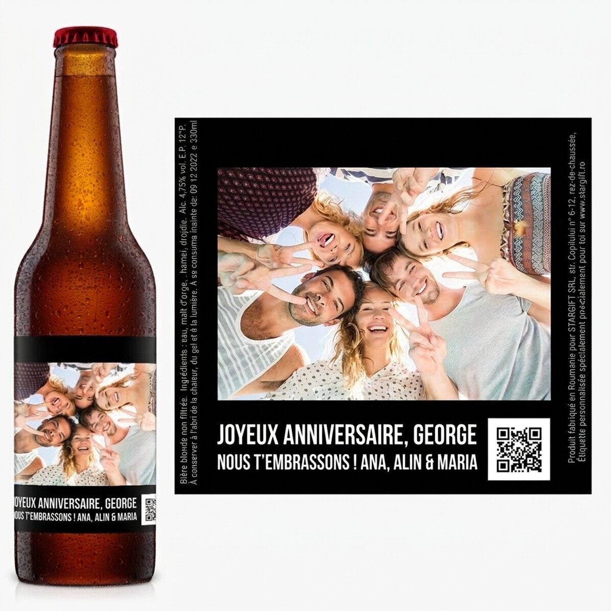 Bière personnalisée avec une photo et un code QR