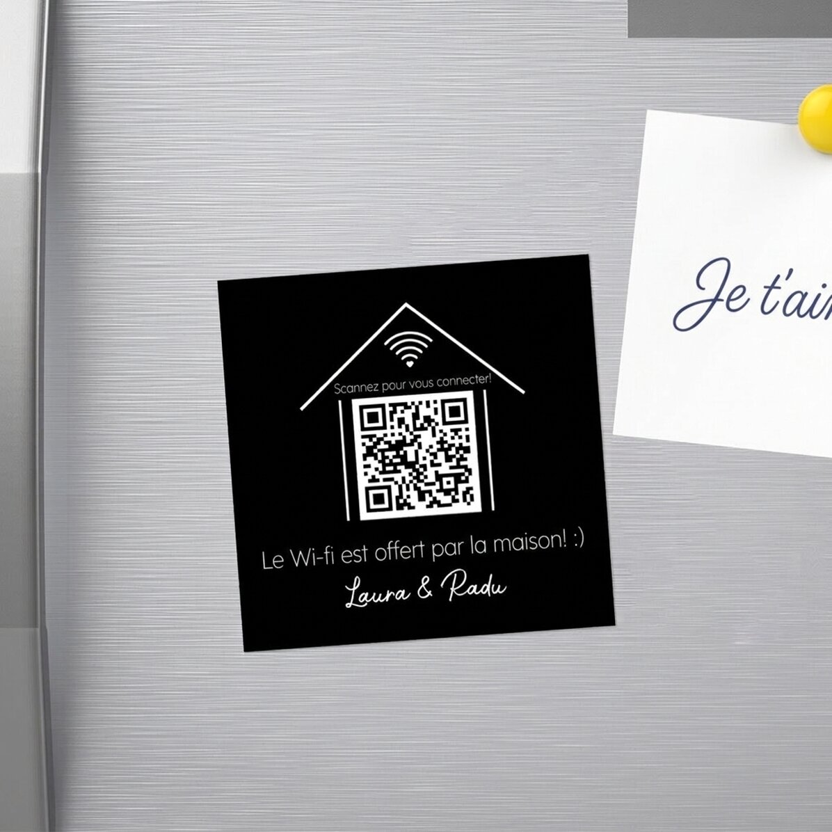 Aimant 10 x 10 personnalisé avec texte et code QR - « Scan for Wifi »