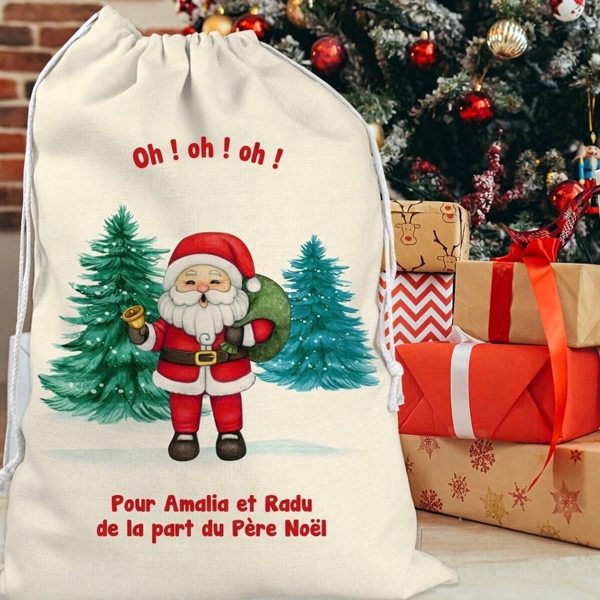 Sac cadeau personnalisé avec un message - De la part du Père Noël