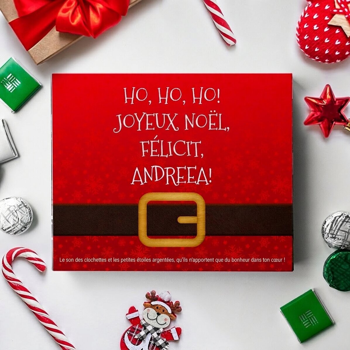 Boîte de bonbons personnalisée avec le texte « Ho, ho, ho ! »