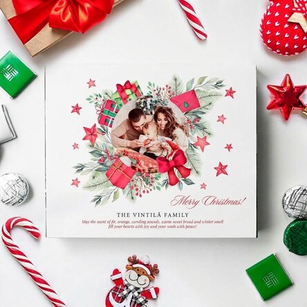 Boîte de bonbons personnalisée avec texte et photo - Vœux de Noël