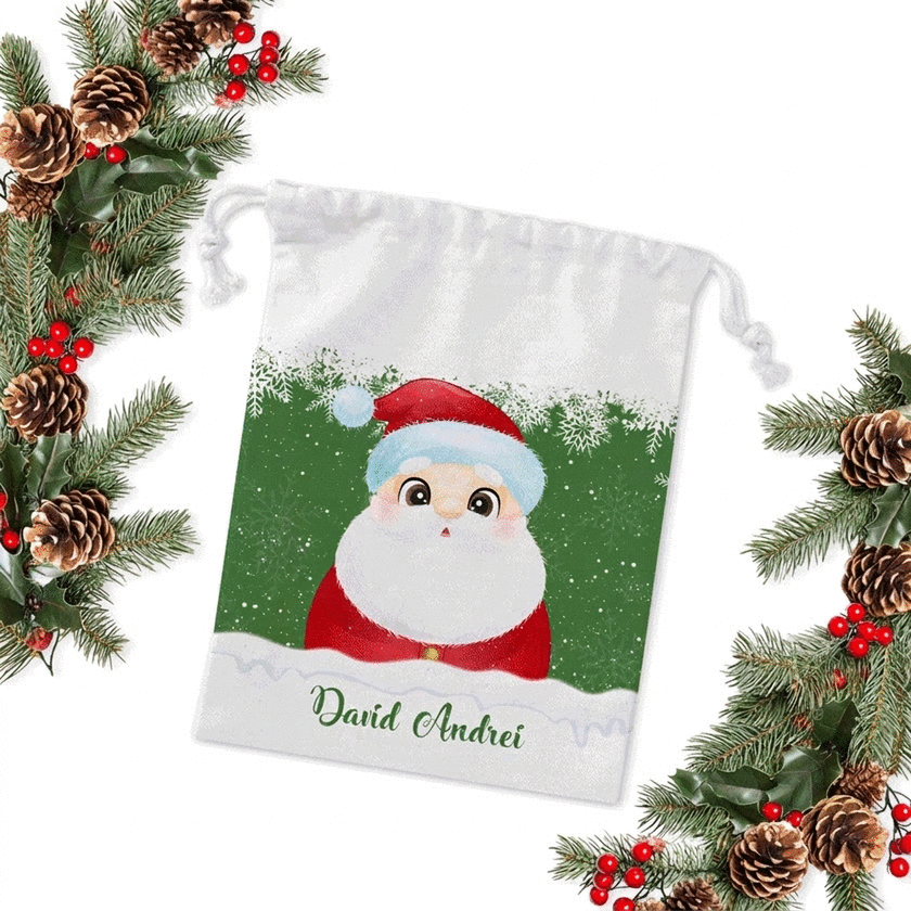 Petit sac cadeau personnalisé avec un prénom - Merry Christmas