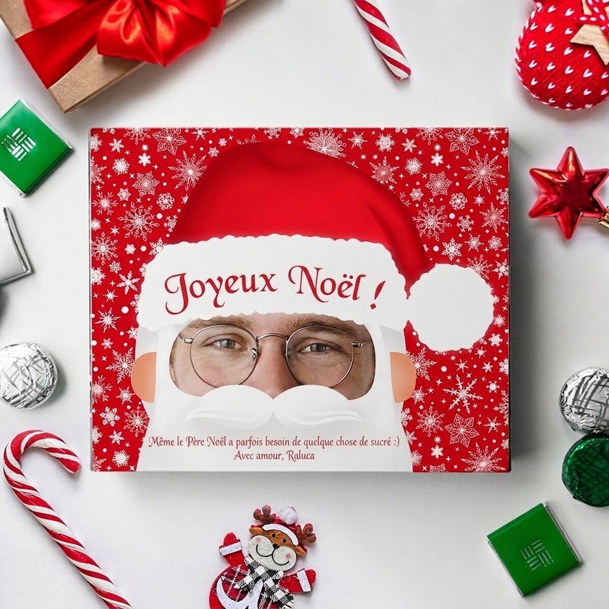 Boîte de bonbons personnalisée avec une photo et un texte - Père Noël