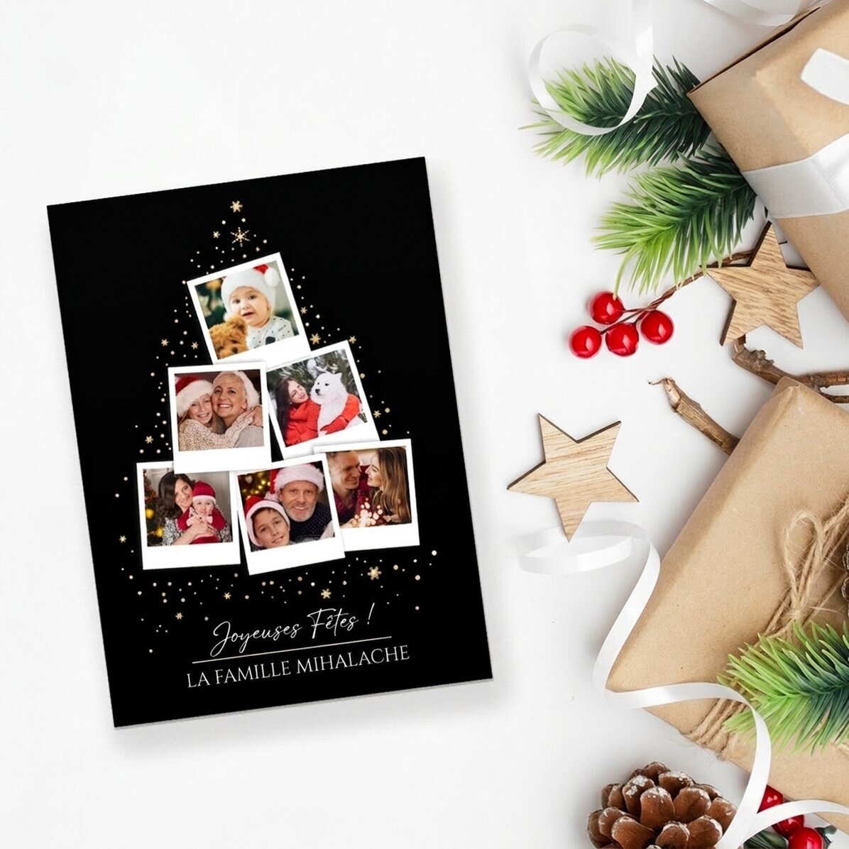 Aimant personnalisé 13 x 18 cm avec photos et texte - Sapin de Noël