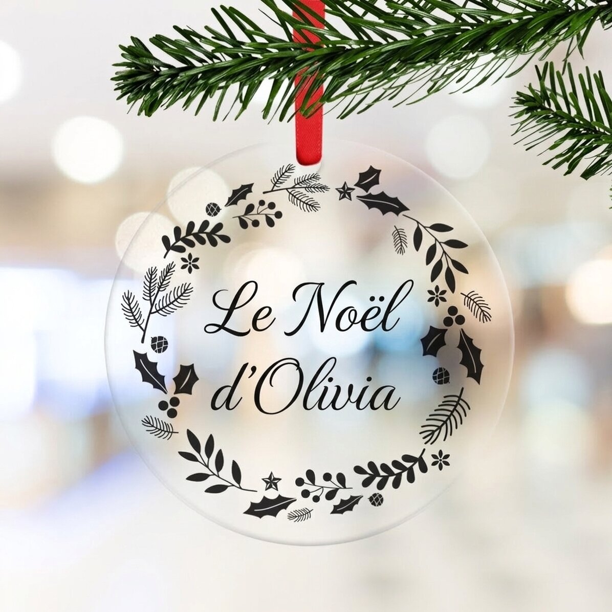 Décoration ronde personnalisée avec un nom - Joyeux Noël