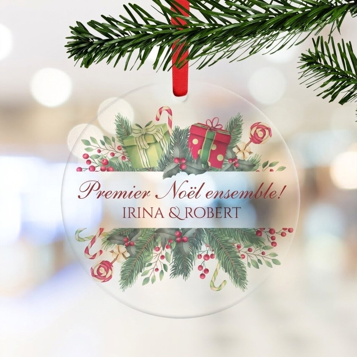 Décoration ronde personnalisée avec inscription - Joyeux Noël