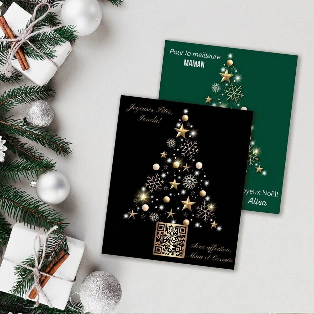 Aimant personnalisé de 10 x 12 cm avec un code QR et un message de Noël