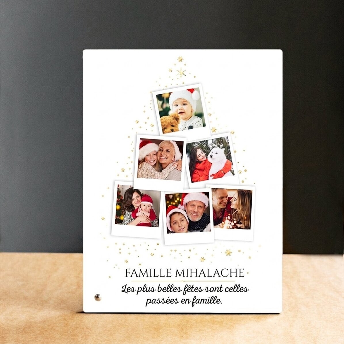 Cadre photo de bureau personnalisé avec des photos et un texte - Sapin de Noël