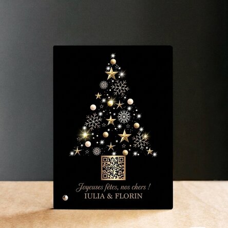 Cadre photo de bureau personnalisé avec un code QR et un message de Noël