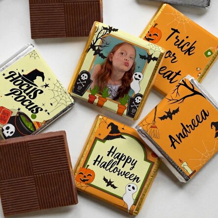 Lot de 5 mini-chocolats personnalisés avec photo et texte - Halloween