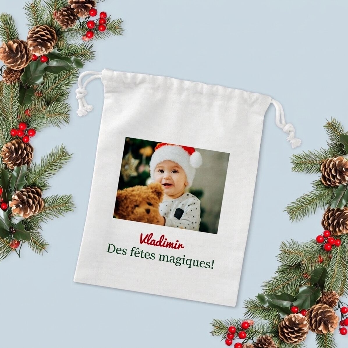 Petit sac cadeau personnalisé avec une photo et un texte