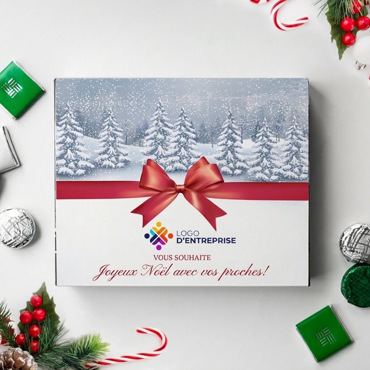 Boîte de bonbons personnalisée avec logo et texte - Joyeux Noël !