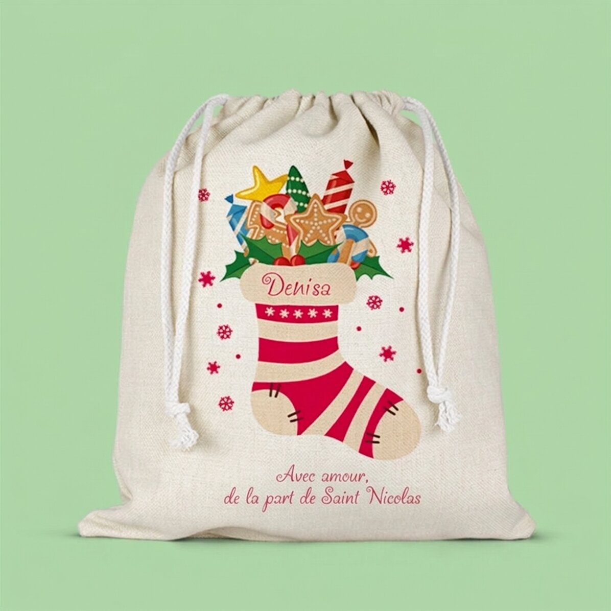 Petit sac cadeau moyen personnalisé avec un texte - Chaussette magique
