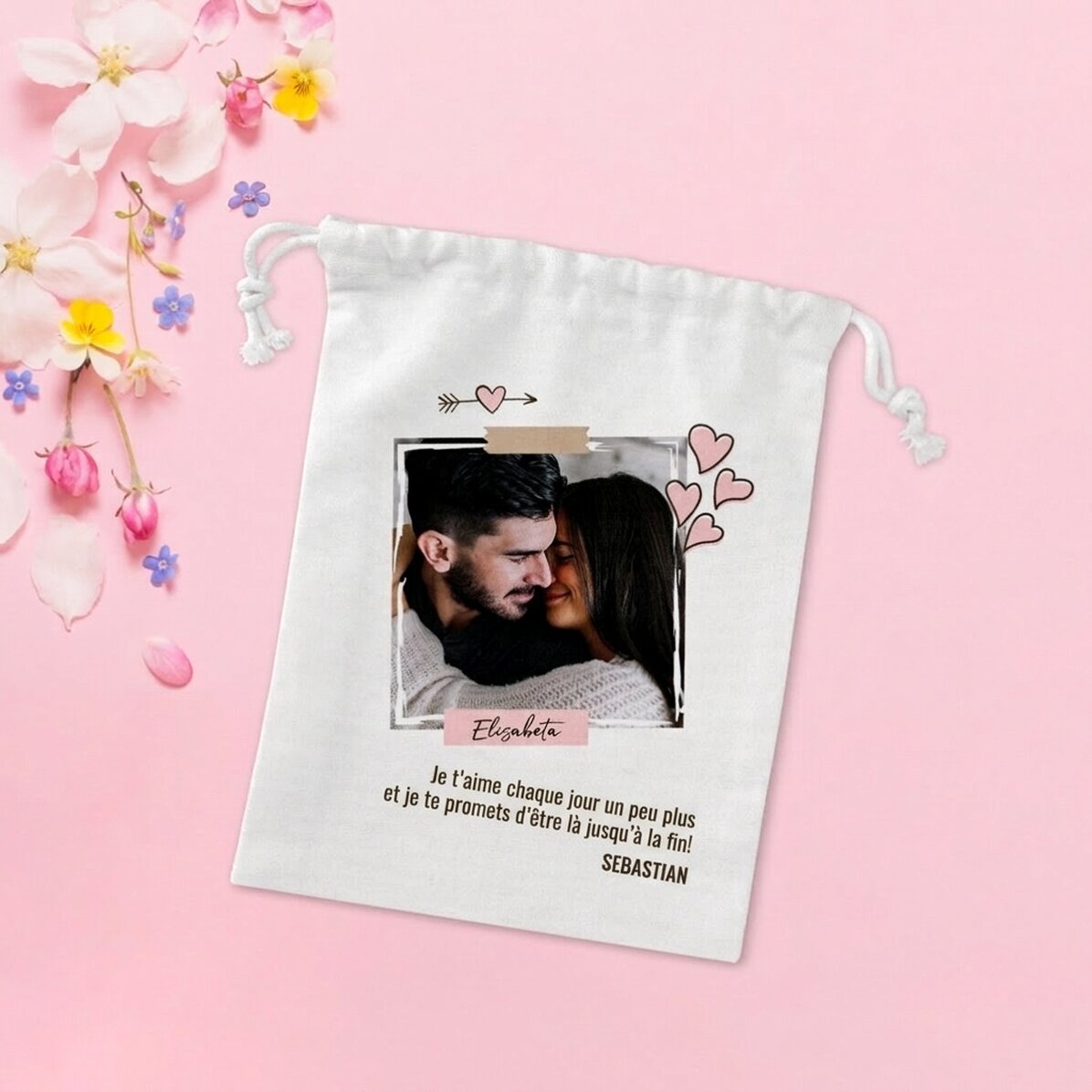 Petit sac cadeau personnalisé avec une photo et un texte - In love