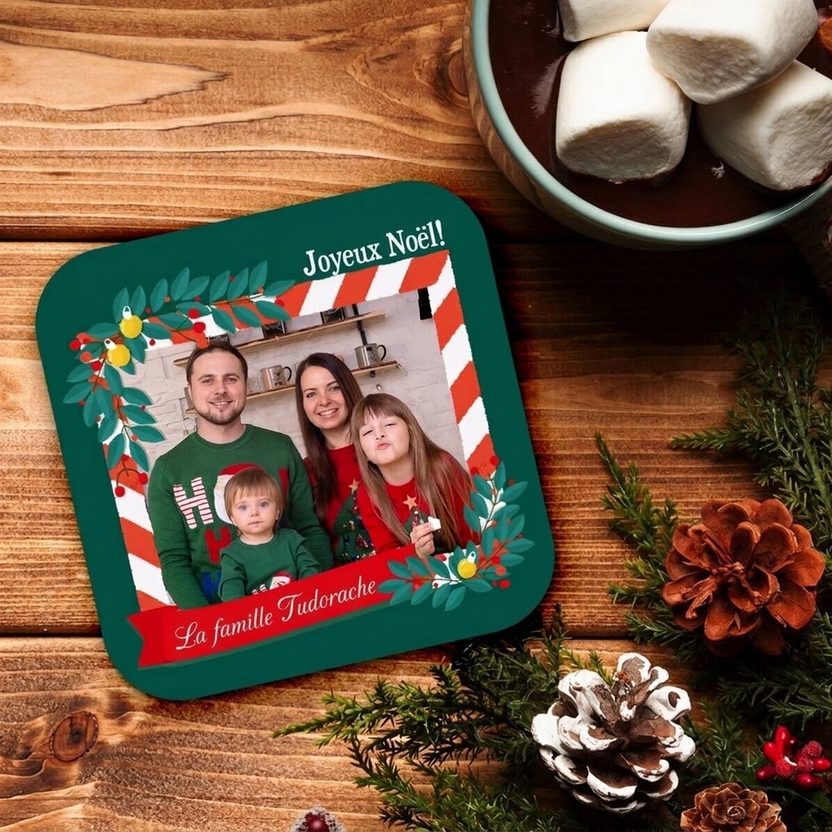Porte-verre personnalisé avec une photo et un texte - Joyeux Noël !