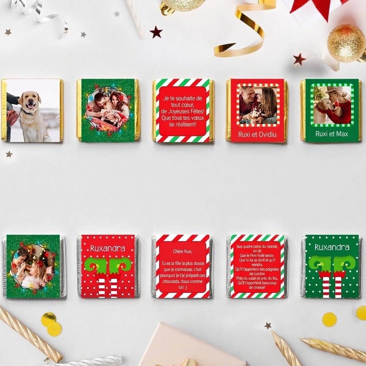 Lot de 10 mini-chocolats personnalisés - Esprit de Noël
