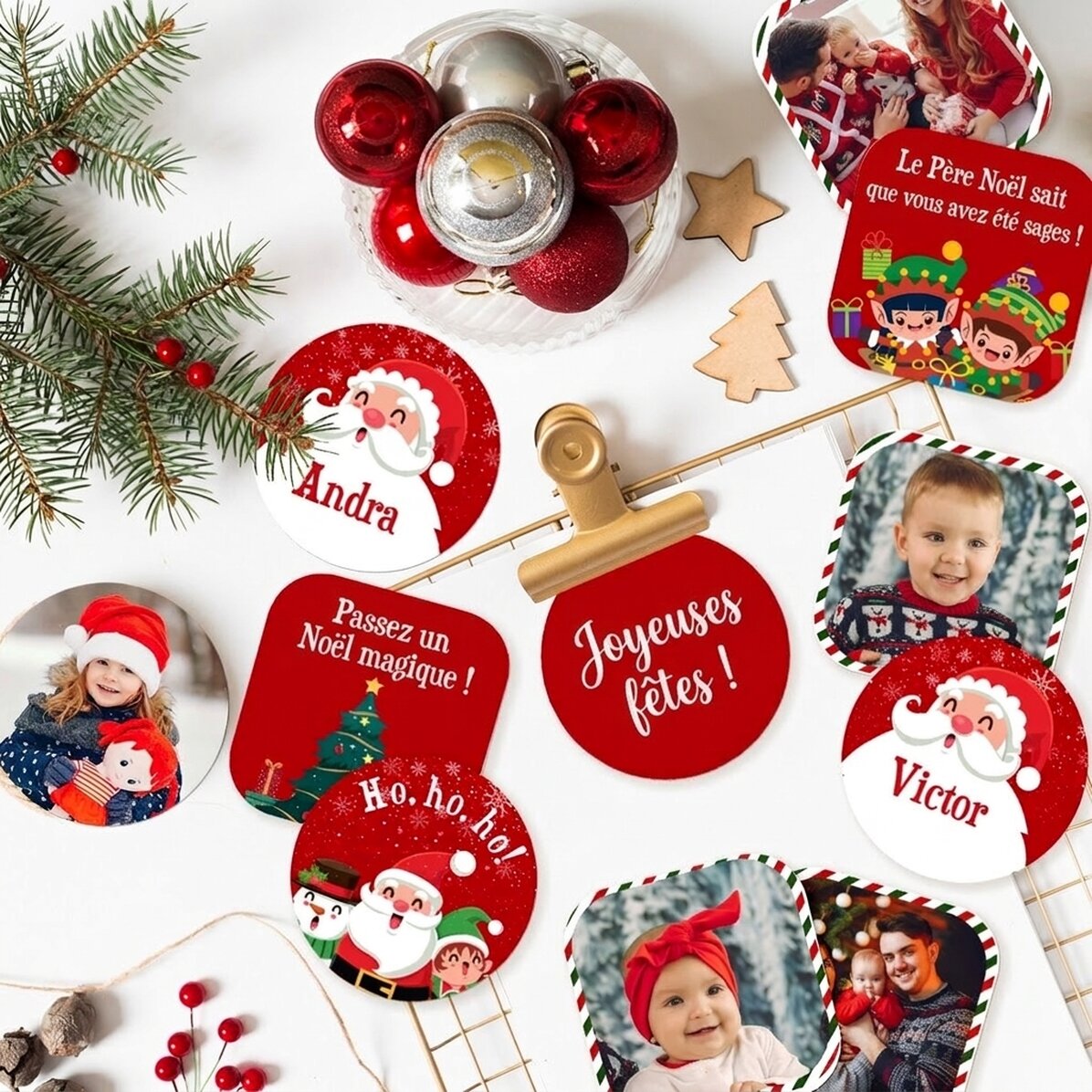 Lot de 12 autocollants personnalisés (étiquettes adhésives) - Joyeux Noël !