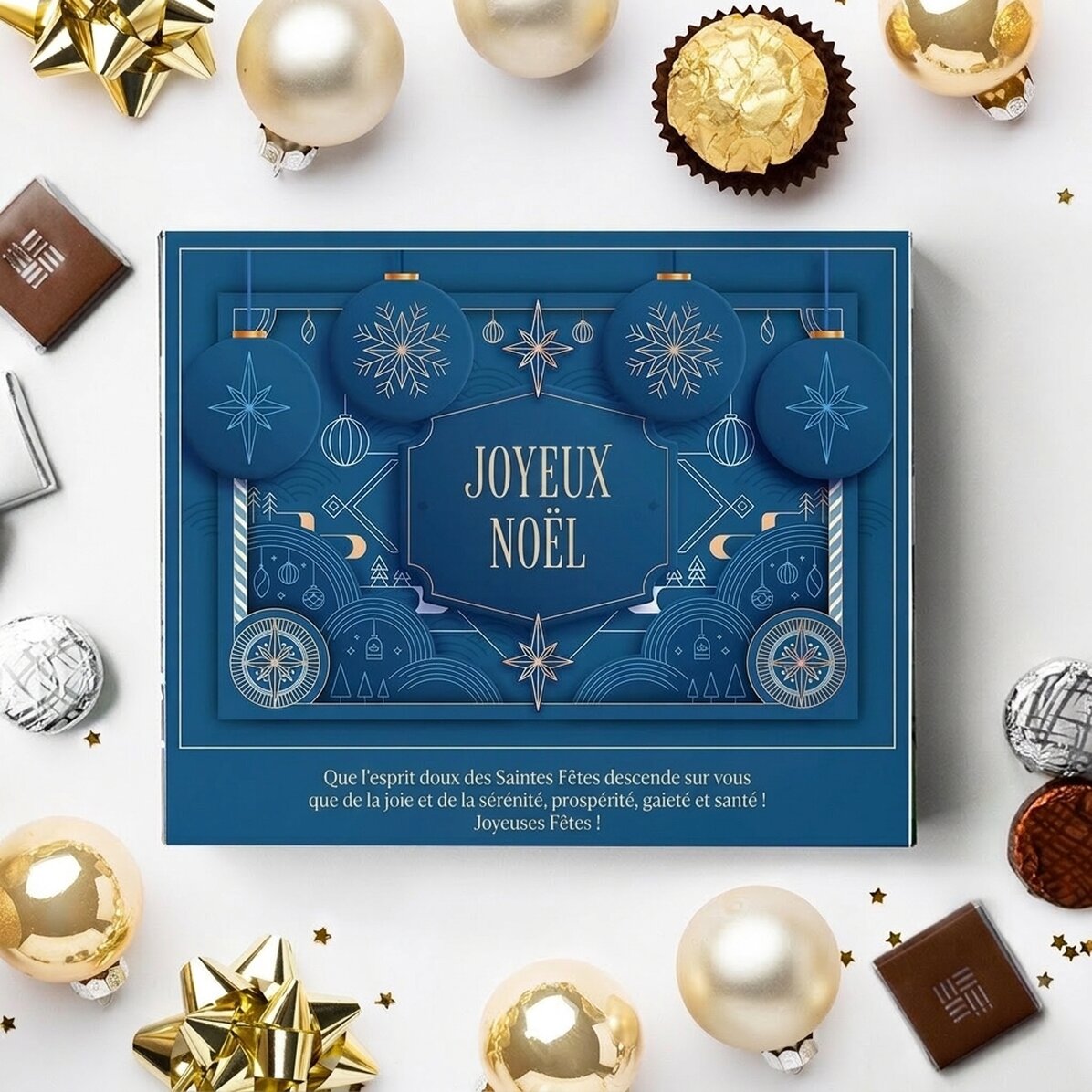 Boîte de bonbons personnalisée avec un message - Blue Christmas