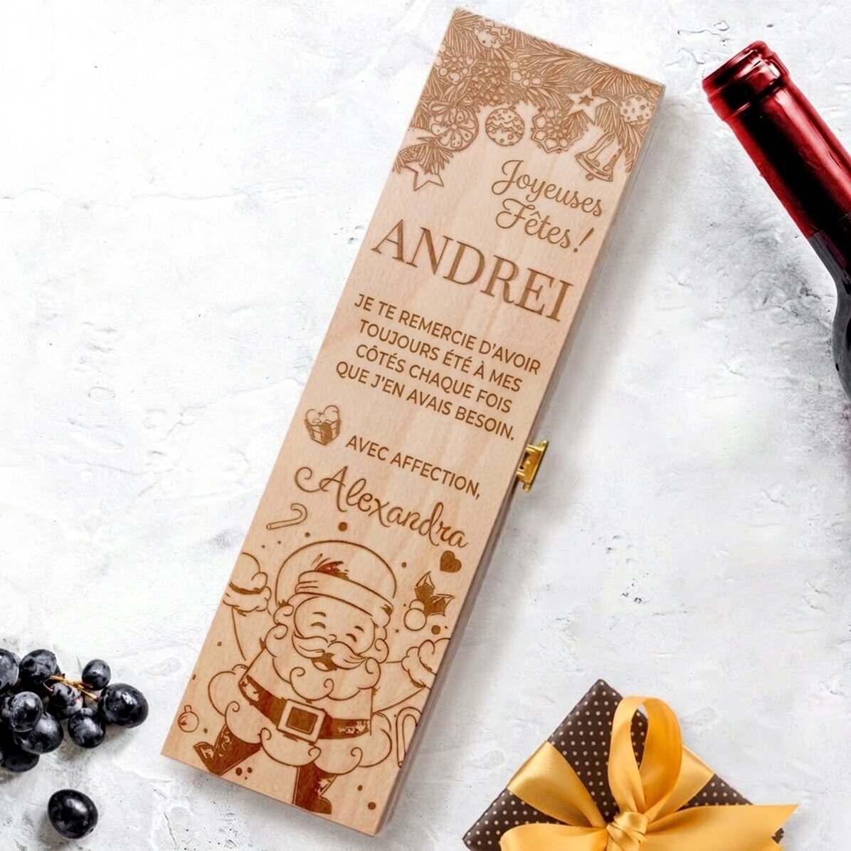 Coffret de vin personnalisé avec un message pour la personne qui compte le plus pour vous - Joyeuses