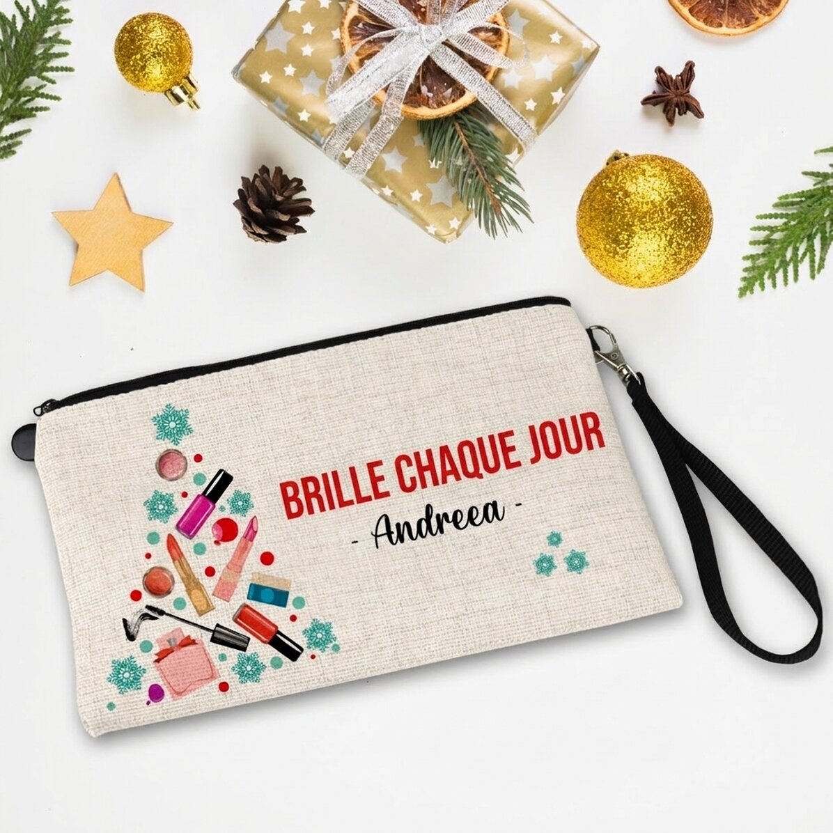 Trousse de maquillage personnalisée avec un message pour Noël