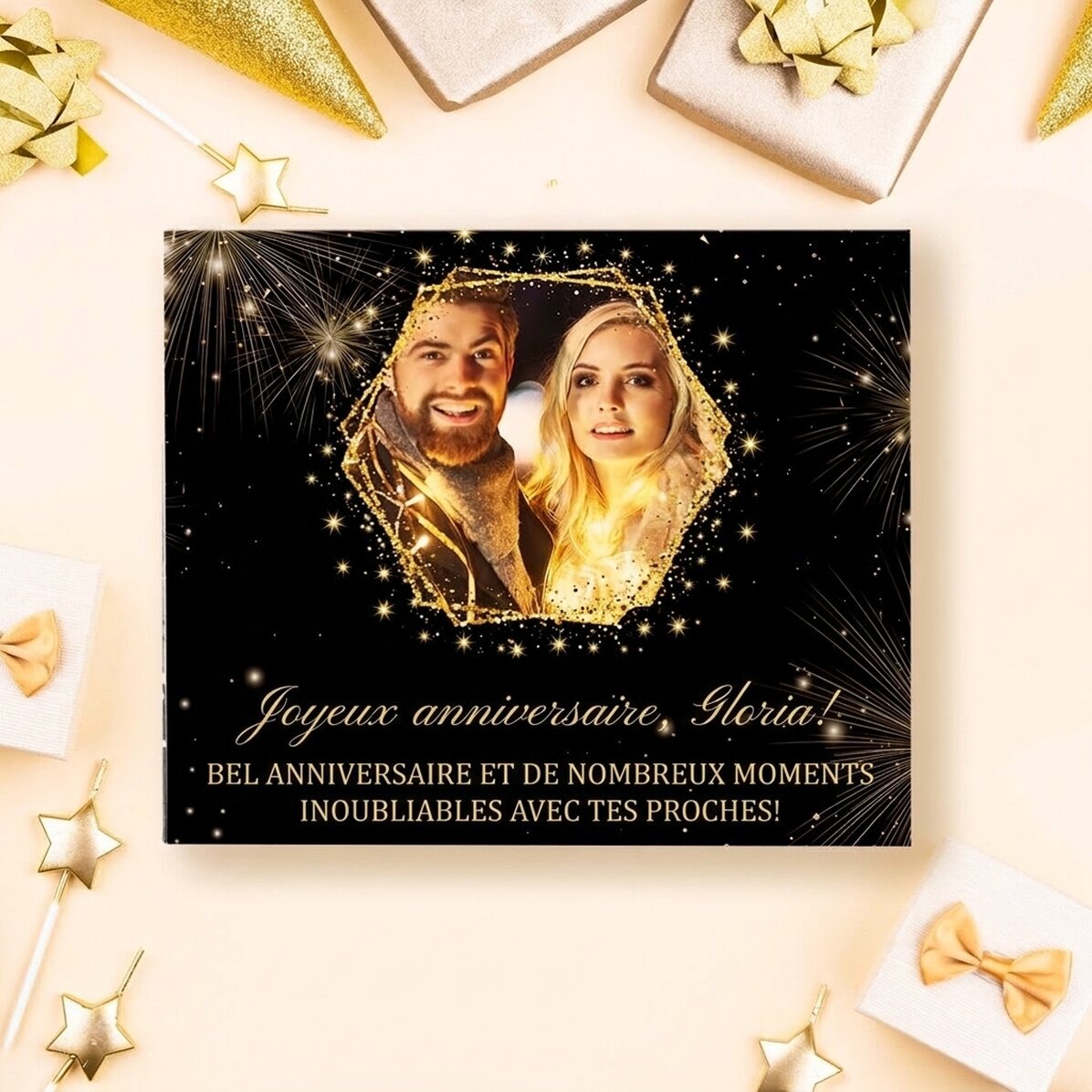 Boîte de bonbons personnalisée avec une photo et un texte - Golden