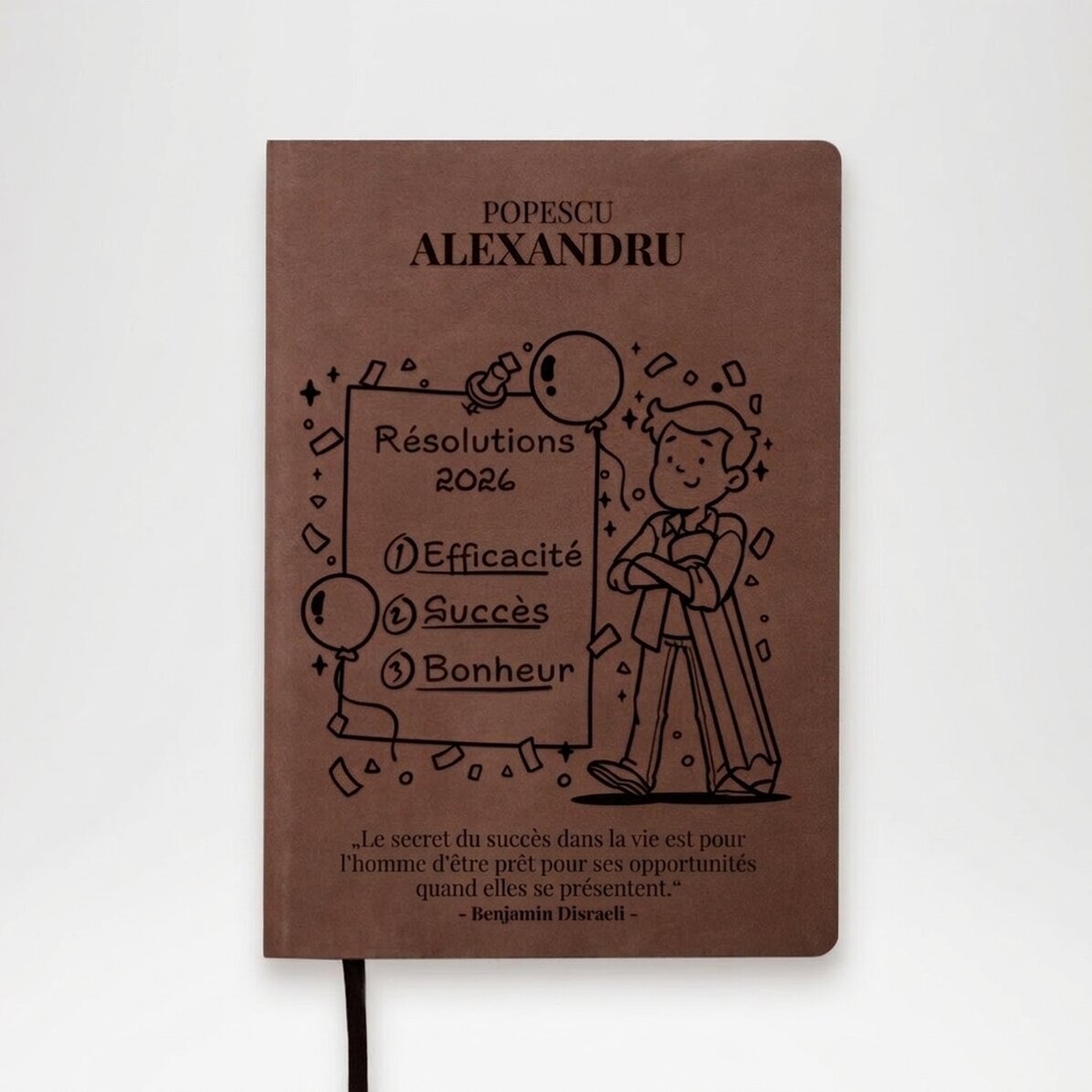 Agenda en cuir personnalisé avec une citation motivante - Les bonnes résolutions du Nouvel An