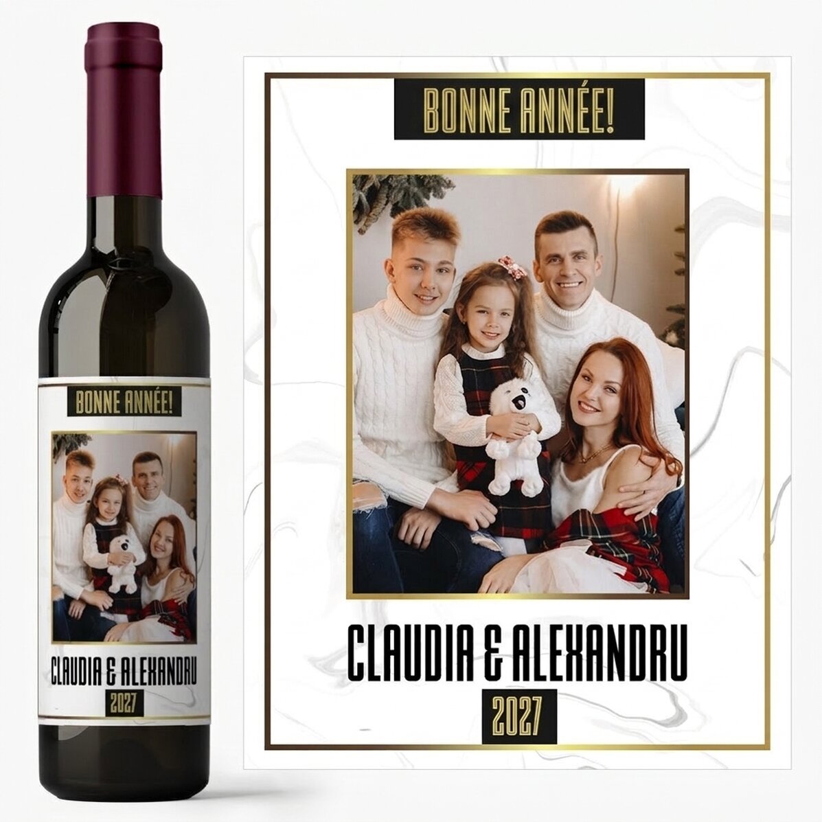 Vin personnalisé avec une photo et un texte - White Happy New Year