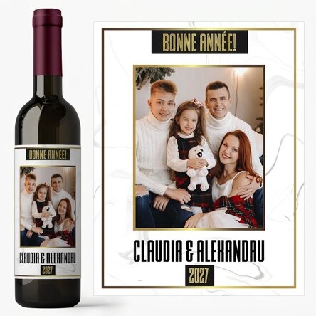 Vin personnalisé avec une photo et un texte - White Happy New Year