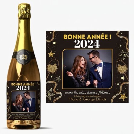Vin mousseux personnalisé avec un message et une photo - Joyeux anniversaire ! 2024