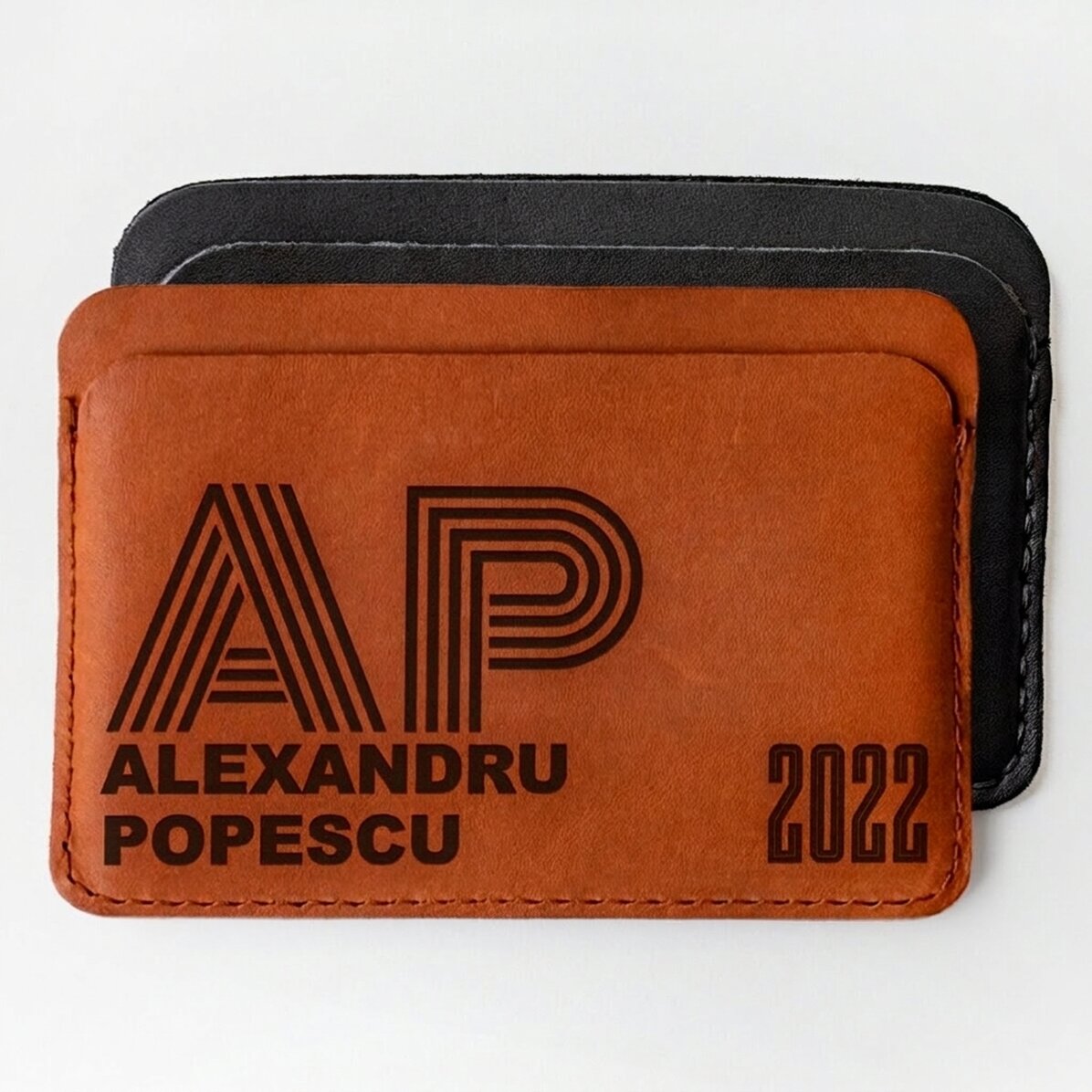 Portefeuille en cuir personnalisé avec initiales, prénom et année