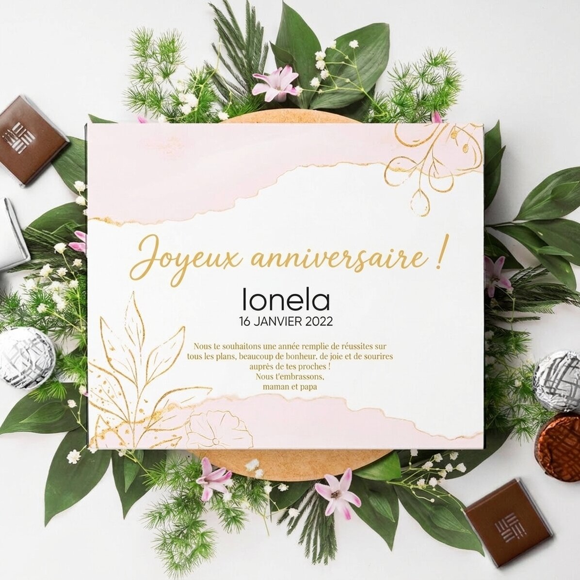 Boîte de bonbons personnalisée avec le message « Joyeux anniversaire ! »