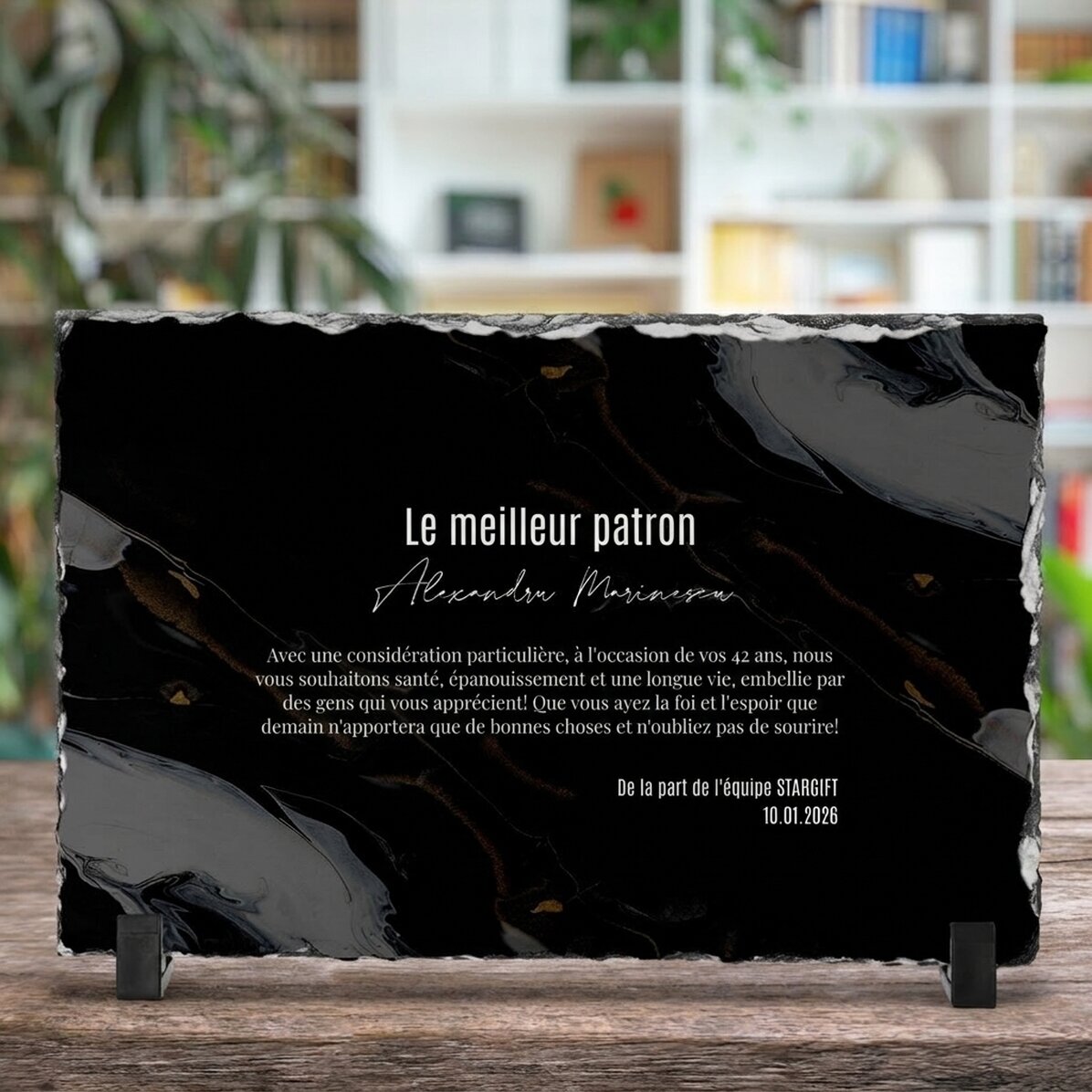 Plaque en ardoise personnalisée avec un message pour le patron - Joyeux anniversaire !