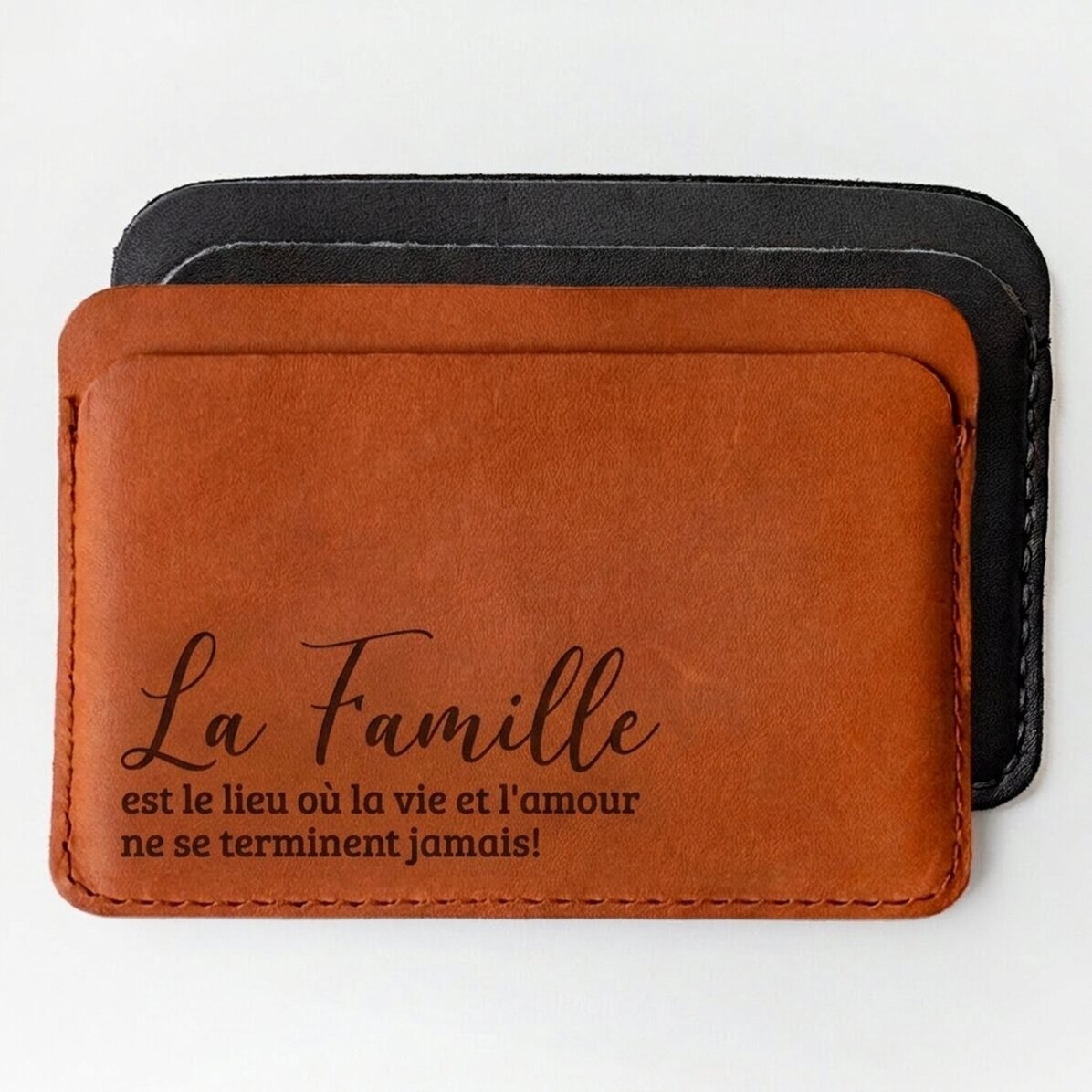 Portefeuille en cuir personnalisé avec un message - La famille