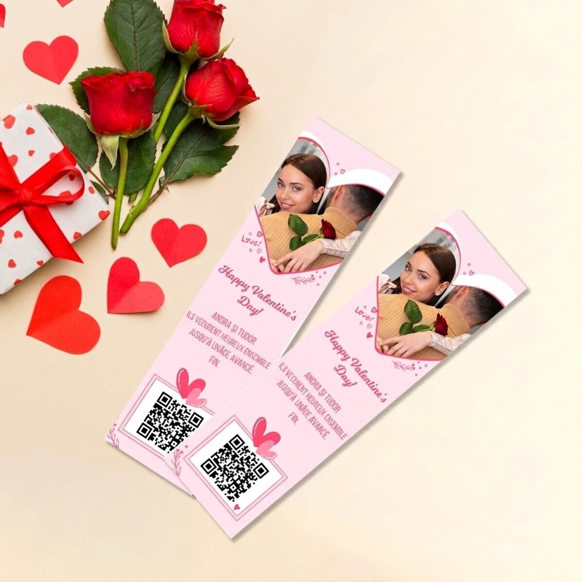 Marque-page personnalisé avec photo, texte et code QR - Love