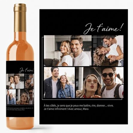 Vin personnalisé avec 4 photos et un texte pour mon chéri