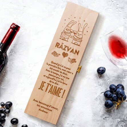 Coffret de vin personnalisé avec un nom et un message - Saint-Valentin