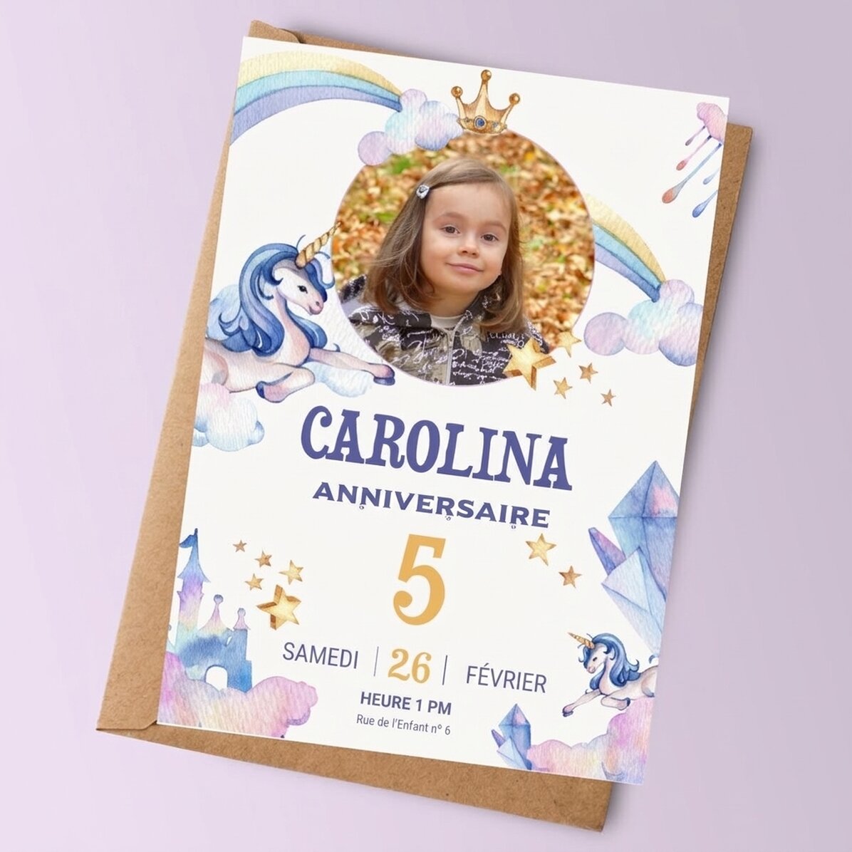 Carte personnalisée avec une photo et un texte - Invitation d