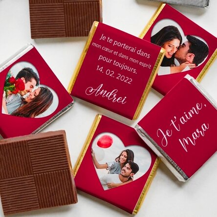 Lot de 5 mini-chocolats personnalisés avec photos et texte - Love