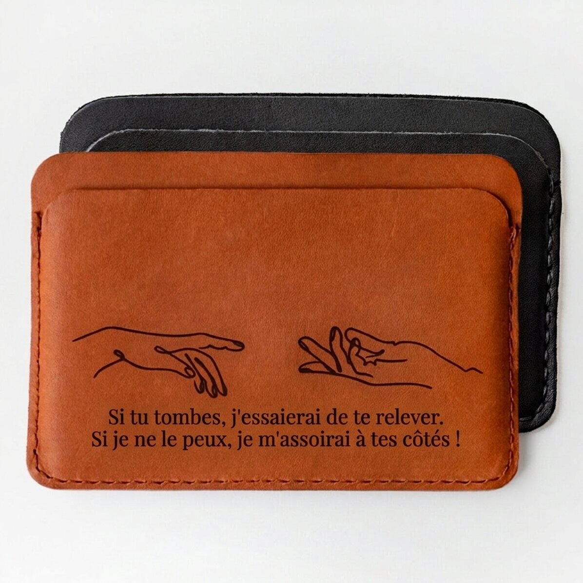 Portefeuille en cuir personnalisé avec un message - « Si tu tombes »