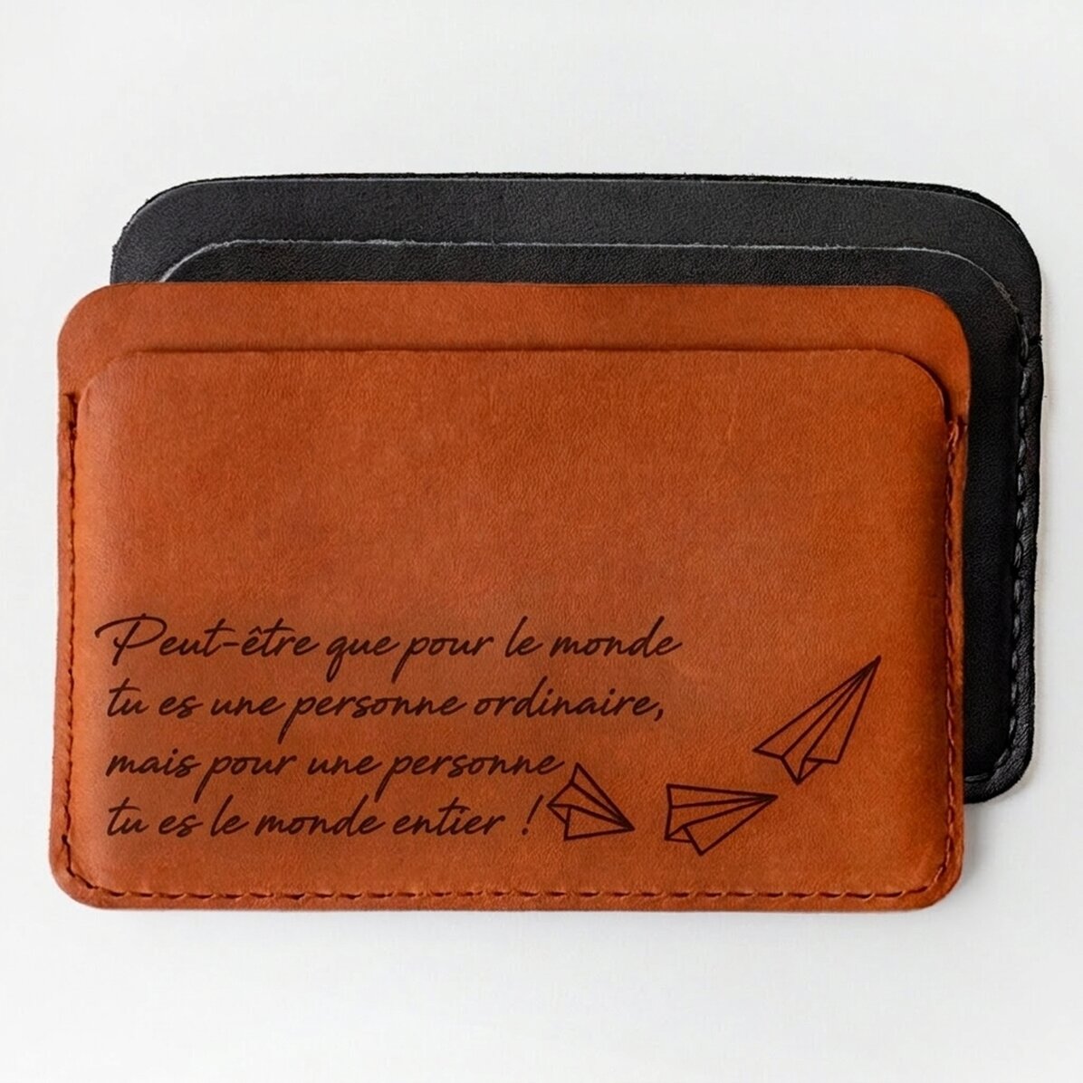 Portefeuille en cuir personnalisé avec un message - Tu es le monde entier !