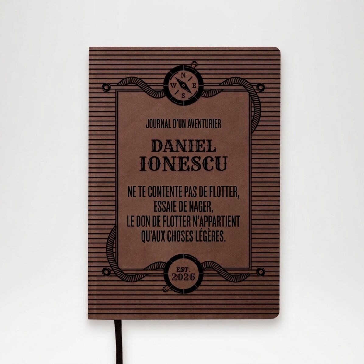 Agenda en cuir personnalisé avec nom et message - Le journal d
