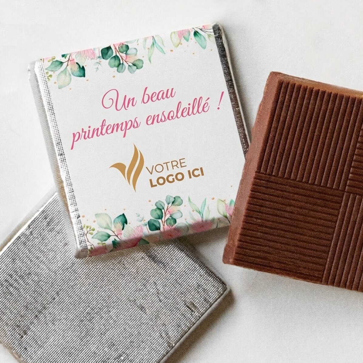 Mini-chocolat personnalisé avec logo et texte - Un beau printemps