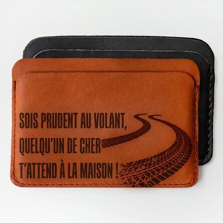 Portefeuille en cuir personnalisé avec un message - Attention !