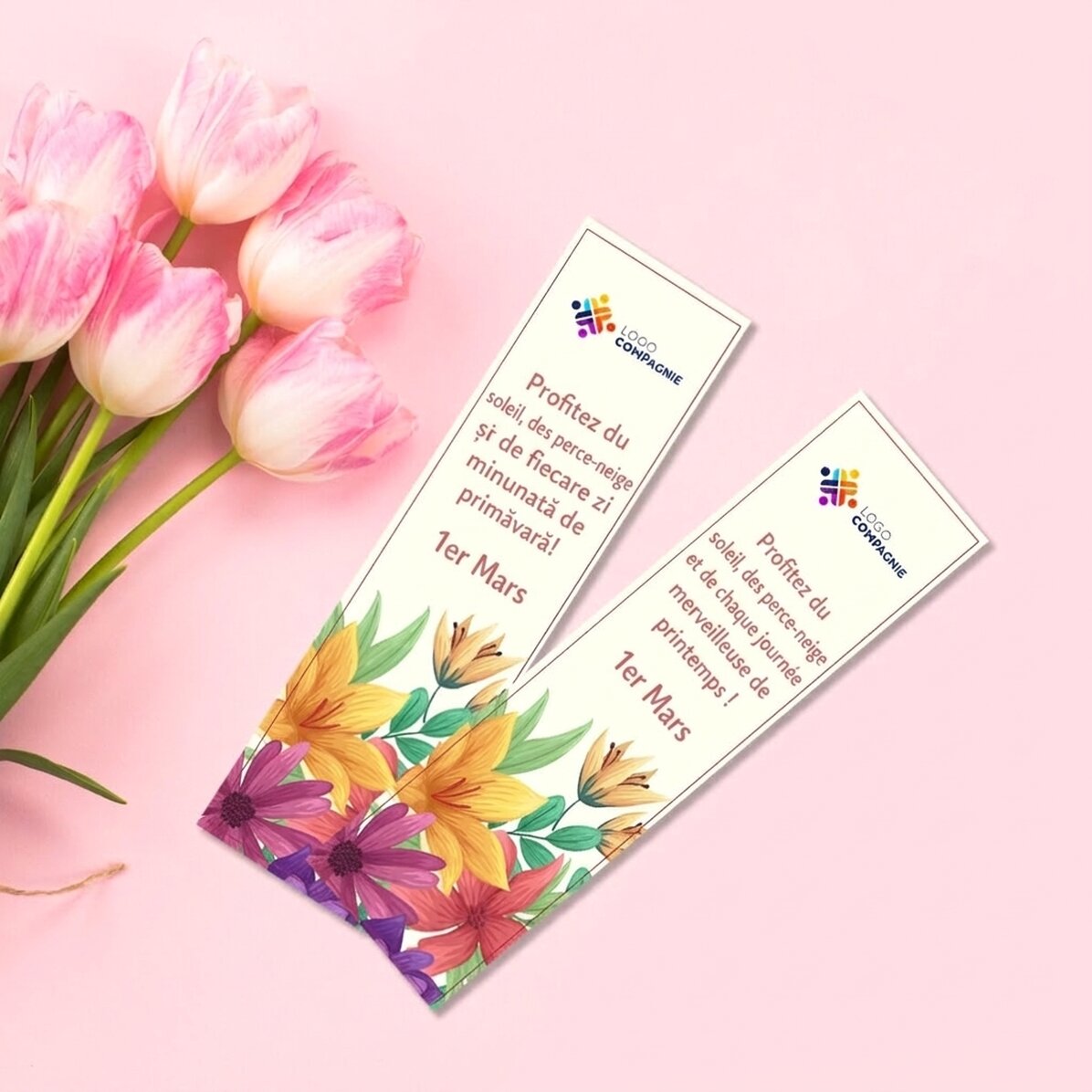 Marque-page personnalisé avec logo et message de printemps