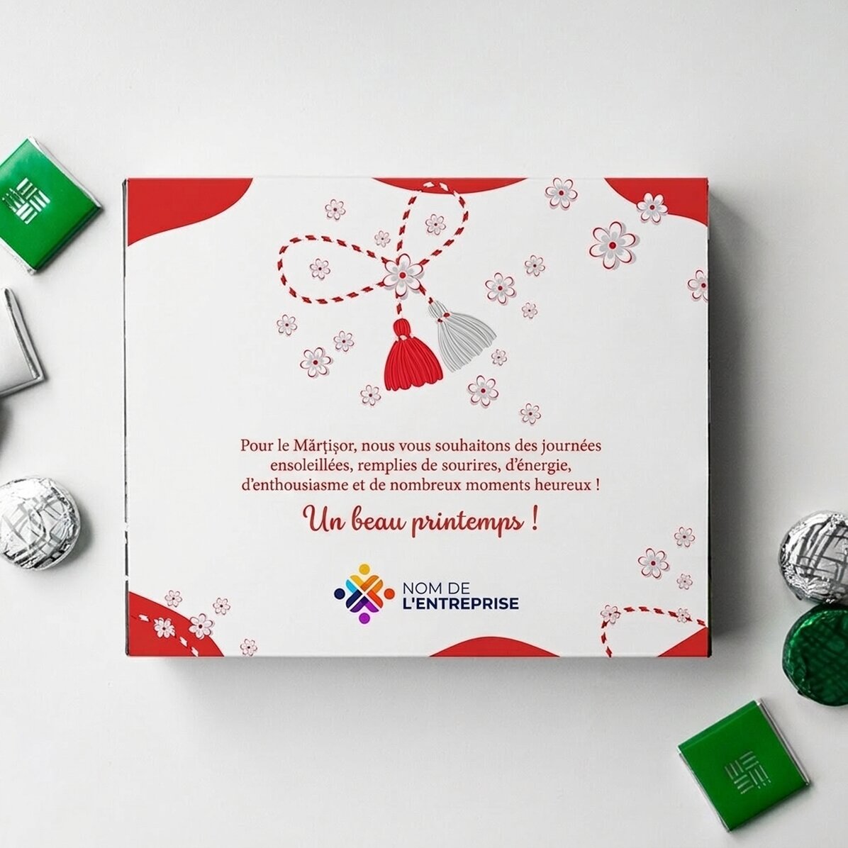 Boîte de bonbons personnalisée avec logo et message