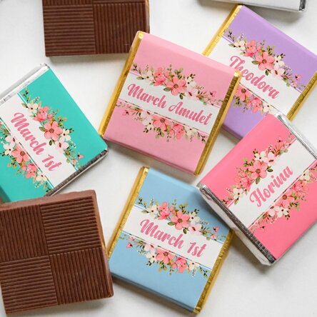 Mini-chocolat personnalisé avec un prénom - Fleurs de printemps