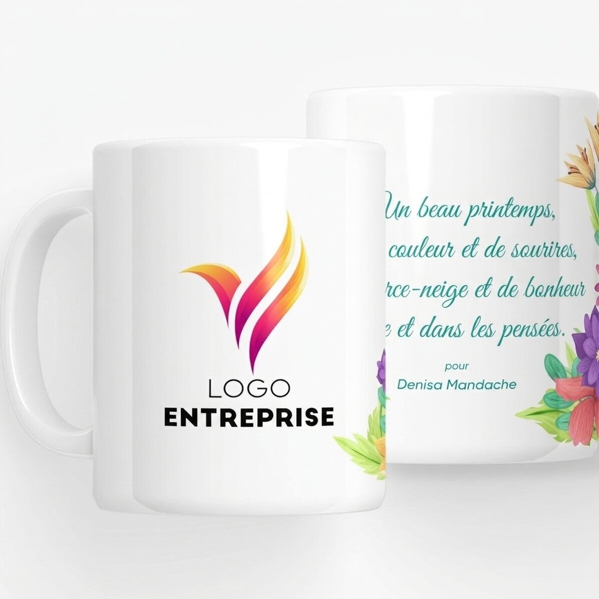 Tasse personnalisée avec logo et texte - Fleurs de printemps