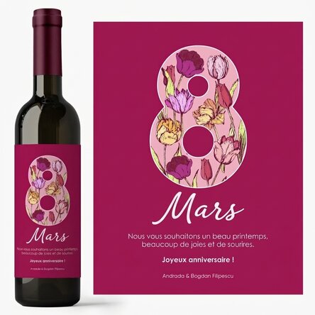 Vin personnalisé avec un message pour le 8 mars